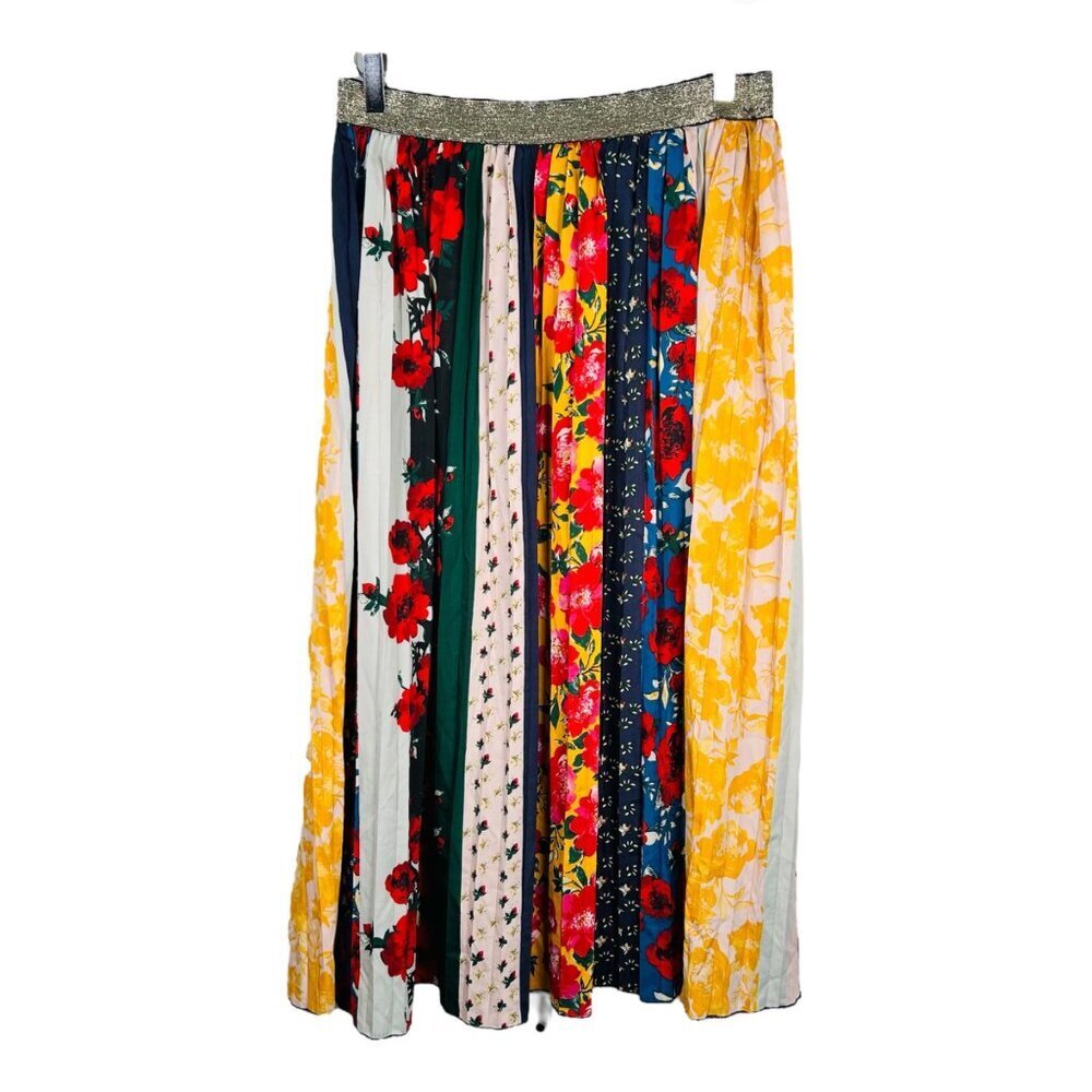 Multicolor Patchwork Pleated Midi Skirt Boho Flor… - image 2